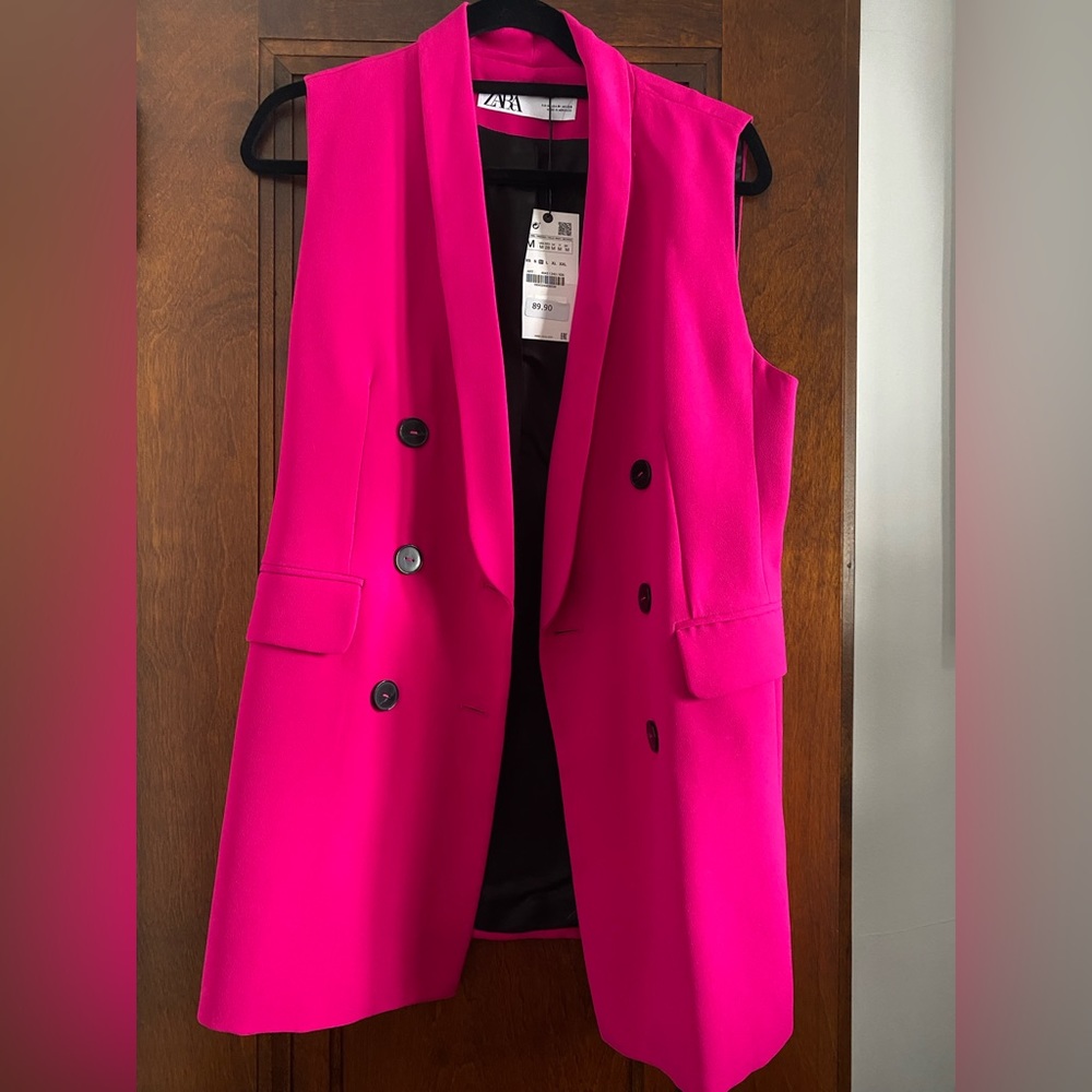 NWT Zara Hot Pink Long Vest